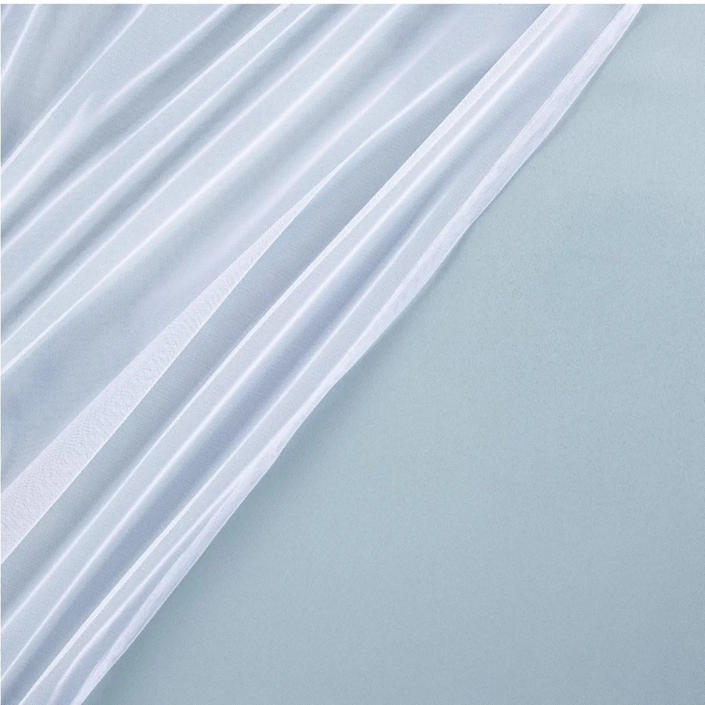 Light Blue and White Layered Grommet Window Curtains